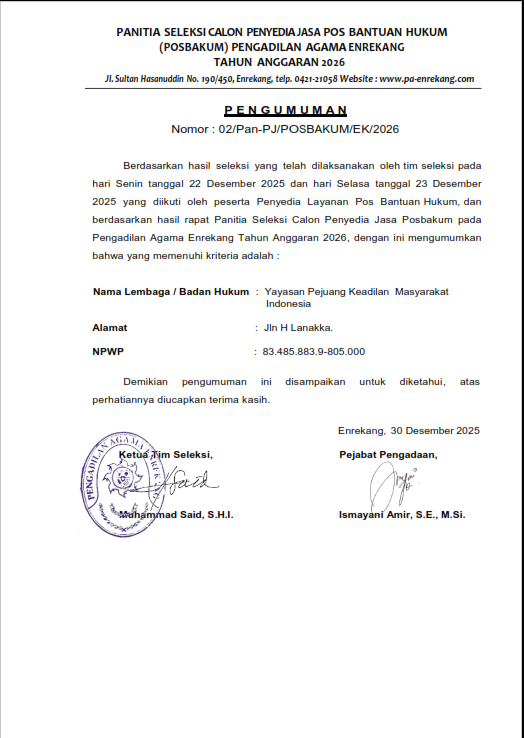 Pengumuman Posbakum 2026