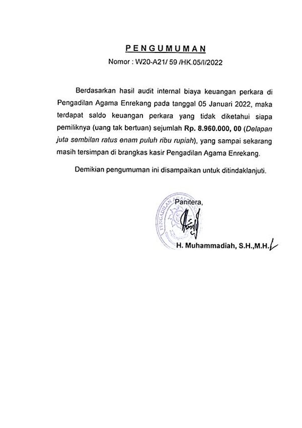 pengumuman audit keuangan perkara